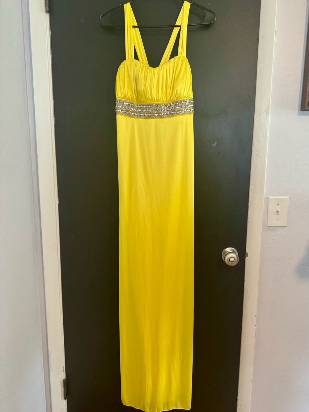 My Michelle Yellow Beaded Empire Waist Maxi Dress